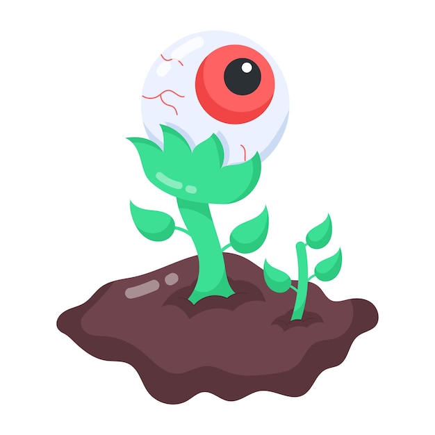 Een cartoonoogbol met een kleine plant in het midden.
