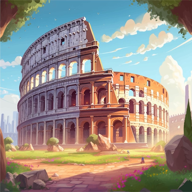 Vector een cartoonstijlillustratie van het romeinse colosseum