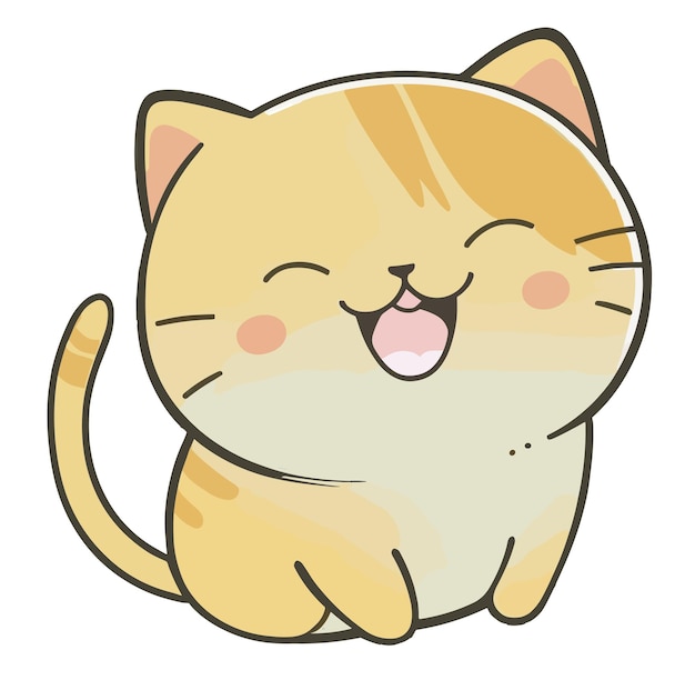 Een cartoontekening van een kat met het woord happy op de voorkant.