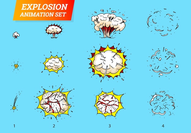 Een cartoontekening van een wolkenformatie die explosie zegt.