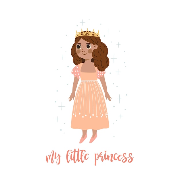Een charmante vectorillustratie van een prinses die perfect is voor een poster in de kinderkamer.