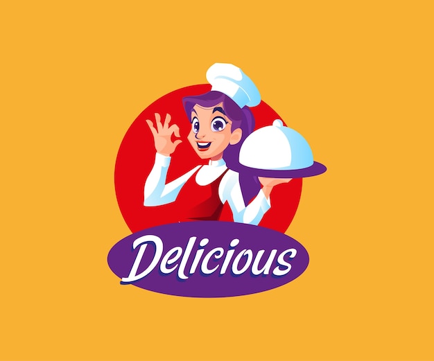 Een chef-kok met heerlijk eten mascotte logo