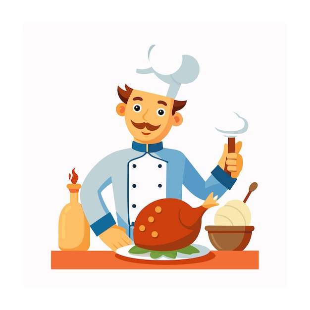 een chef met een chef hoed en een kom met voedsel
