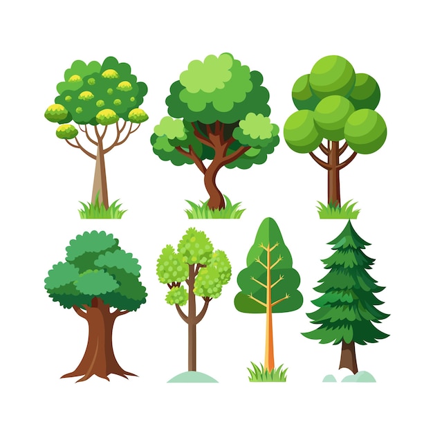 Een collectie van bomen platte stijl vector illustratie