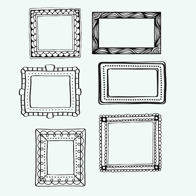 Een collectie van negen met de hand getekende decoratieve frames in verschillende stijlen perfect voor het verbeteren van invitatio