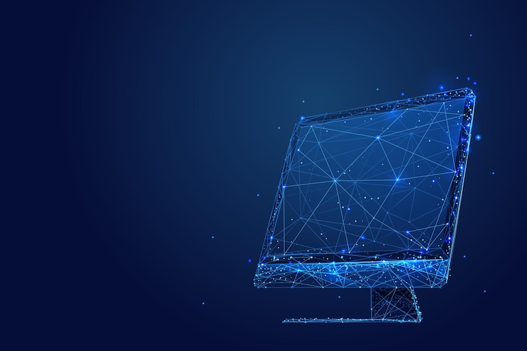 Vector een computermonitor samengesteld uit polygonen laag poly vectorillustratie van een sterrenhemelstijl