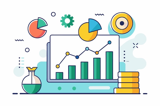 Een computerscherm met een grafiek voor de analyse van beleggingsgegevens Analyse van investeringsgegevens Eenvoudige en minimalistische platte vectorillustratie