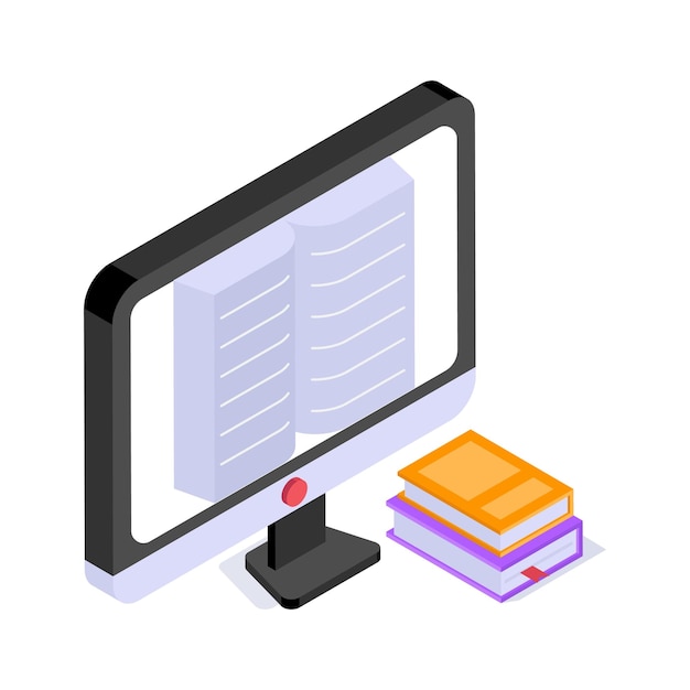Een computerscherm met een open digitaal boek e-learning concept vector