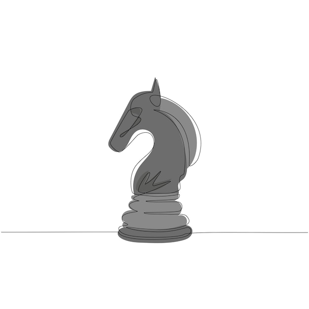 Vector eén continue lijn tekenen paard ridder schaak logo op witte achtergrond creatief kunstconcept