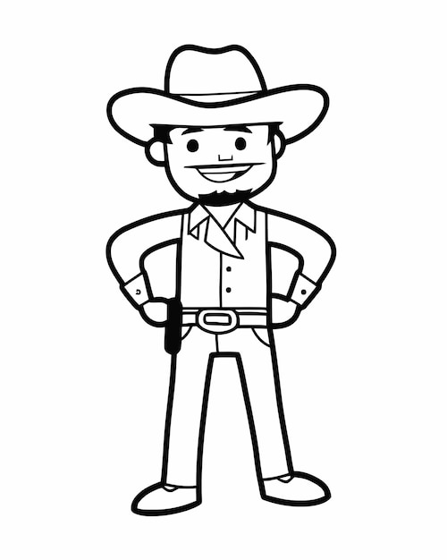 Een cowboy met een pistool op zijn hoed.