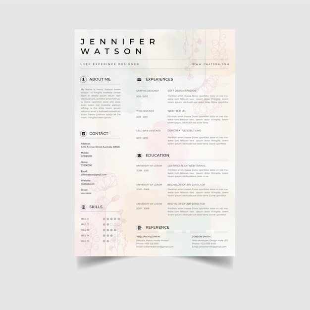 Een cv voor iemand met het woord watson erop