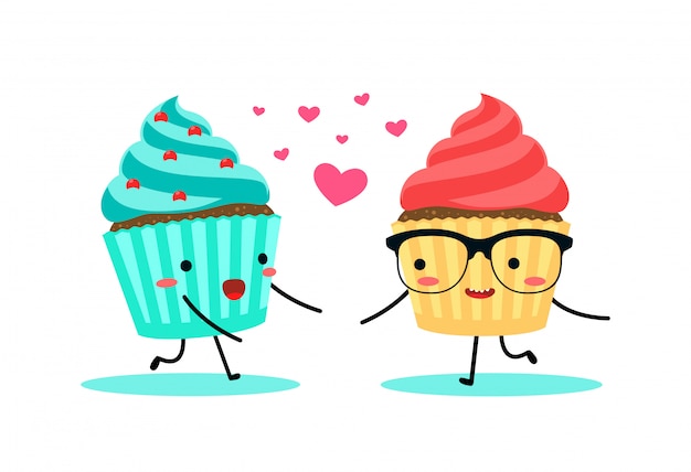 Een cyaan en rode cupcake. Vector illustratie