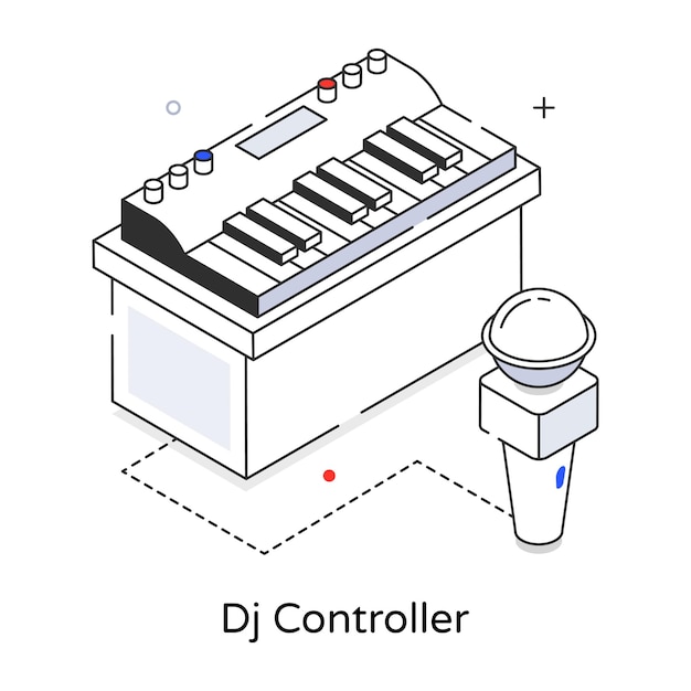 Een diagram van een dj-controller met een microfoon en een doos.