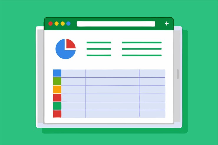 Vector een digitaal apparaat toont een splitscreen met kleurrijke grafieken en een gedetailleerde spreadsheet lay-out die gegevensanalyse aangeeft aanpasbare cartoonillustraties voor spreadsheets
