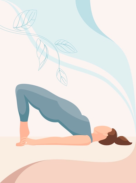 Een dikke vrouw doet yoga. Grote maat. Gezonde levensstijl. Cartoon ontwerp.