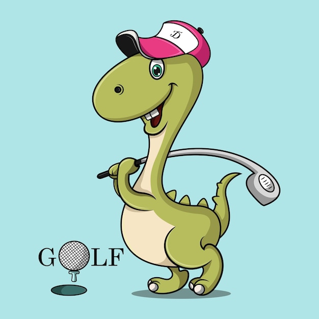 Een dinosaurus die golf speelt