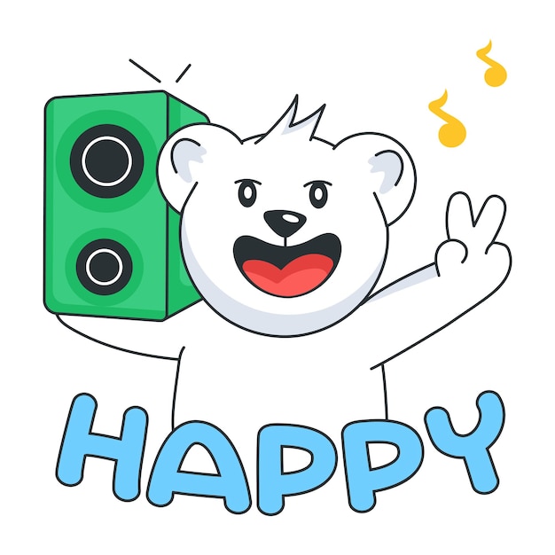 Een doodle sticker van een gelukkige beer spreker