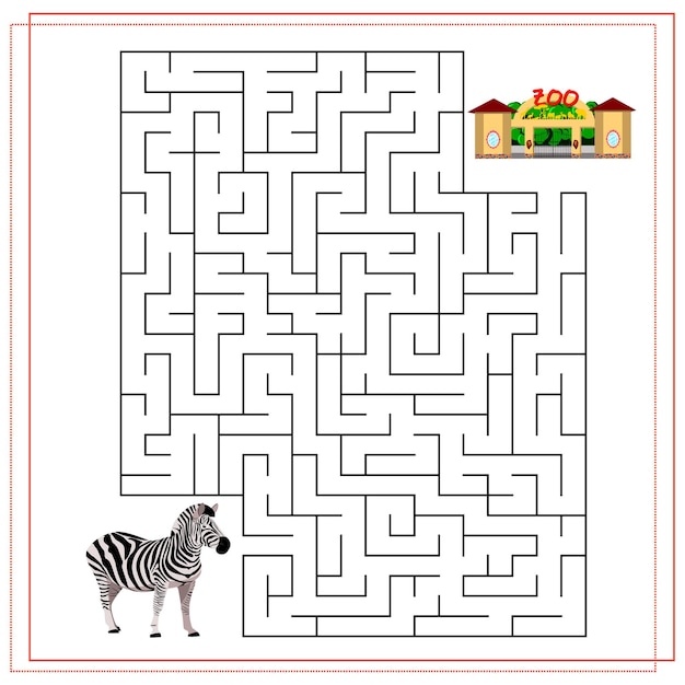 Een doolhof-puzzelspel voor kinderen Help me door het doolhof Zebra-dierentuin