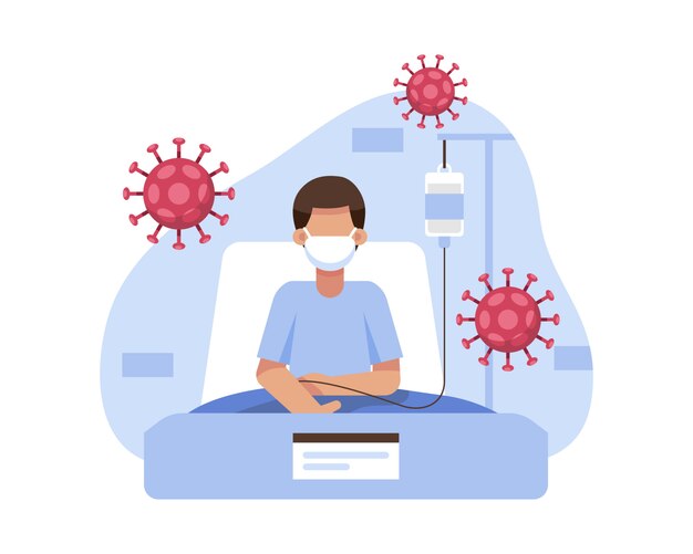 Vector een door coronavirus getroffen patiëntpositiv werd in het ziekenhuis behandeld en in quarantaine geplaatst