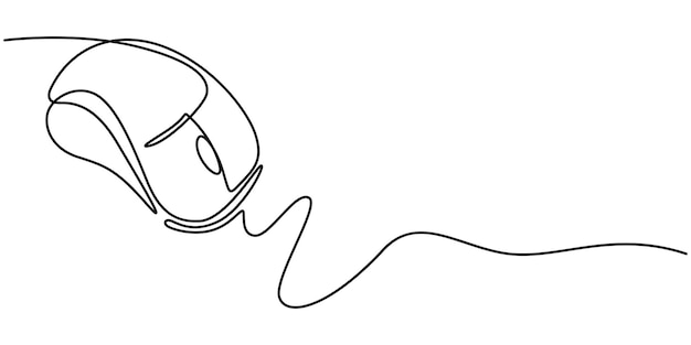 Een doorlopende computermuis met één lijn. Vectorillustratie. Computermuis met zwarte lijn.