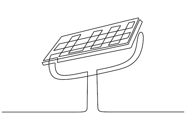 Een doorlopende getekende enkele kunstlijn doodle schets zonnepaneel batterij minimalisme