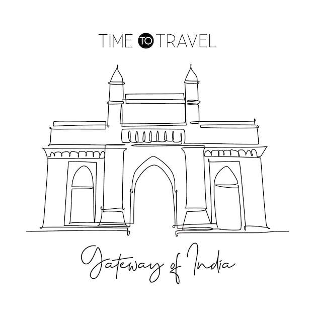 Een doorlopende lijn tekening Gateway of India monument in Mumbai India Design vector
