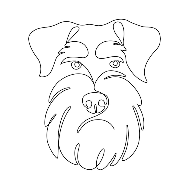 Vector een doorlopende lijn tekening schnauzer eén lijn minimale stijl hond portret zwarte lineaire schets