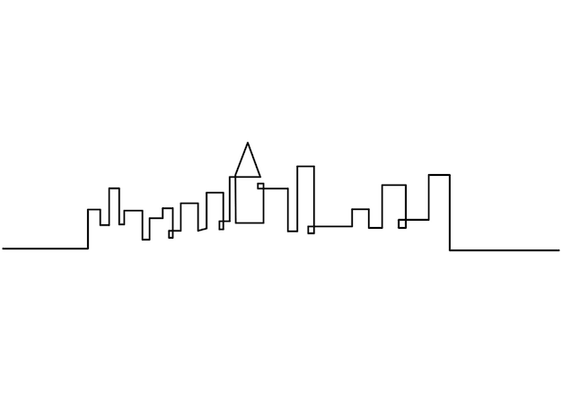 Een doorlopende lijntekening hotelgebouwen torens skyline Landmark in één lijn geïsoleerd op een witte achtergrond