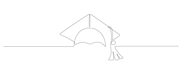 Een doorlopende lijntekening van afstuderen hoed studeren dun symbool of logo in eenvoudige lineaire stijl Monoline concept van student van Universiteit en hogeschool bewerkbare beroerte Doodle vectorillustratie
