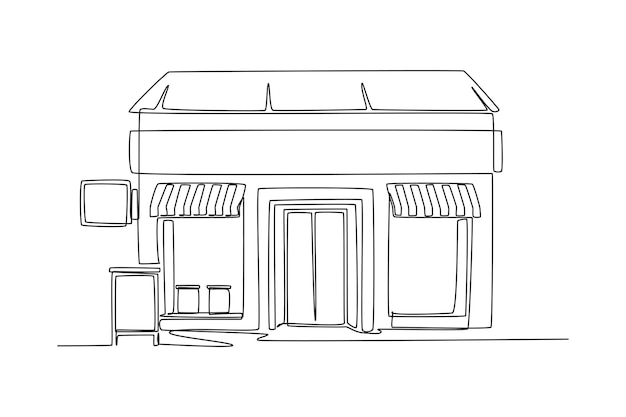 Eén doorlopende lijntekening van een Coffeehouse koffiewinkel of een caféconcept Doodle vectorillustratie