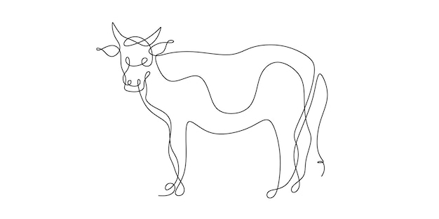 Een doorlopende lijntekening van een enkele lijn vee Doorlopende lijn stier tekening symbool van 2021 Jaar van de Os getekend in een geïsoleerde op witte achtergrond Abstracte os stier of koe