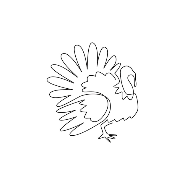 Eén doorlopende lijntekening van een grote kalkoen vector illustratie reusachtige vogel mascotte veehouderij icoon