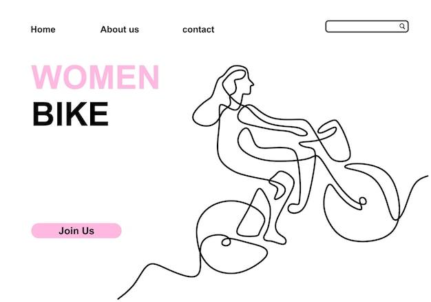 Een doorlopende lijntekening van een meisje fiets jonge vrouw met lang haar haar fiets gezonde levensstijl thema geïsoleerd op een witte achtergrond Vector minimalistisch ontwerp voor webbanner