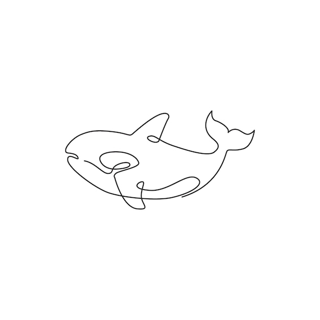 Eén doorlopende lijntekening van een schattige orka voor het maritieme logo Killer whale mascotte sea world show icoon