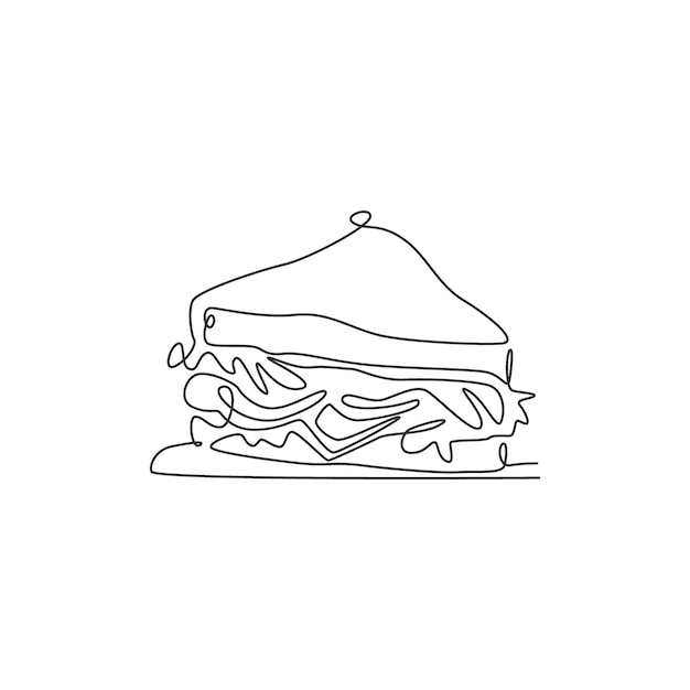 Een doorlopende lijntekening van een vers, heerlijk Amerikaans sandwichrestaurant Fastfood caféwinkel