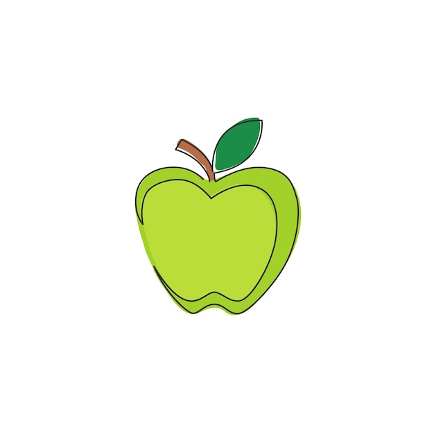 Eén doorlopende lijntekening van een volledig biologisch appelboomgaardlogo. Vers, voedzaam fruittuinpictogram