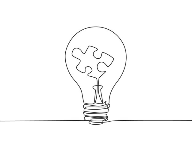 Een doorlopende lijntekening van glanzend glas gloeilamp pictogram vector Power innovatie symbool logo