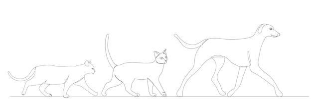 Een doorlopende lijntekening van honden- en kattenvector