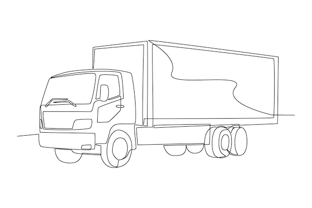 Een doorlopende lijntekening van levering vrachtwagen concept Doodle vectorillustratie
