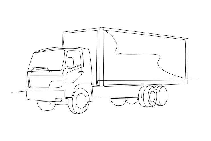 Vector een doorlopende lijntekening van levering vrachtwagen concept doodle vectorillustratie