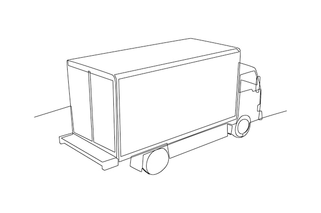 Vector een doorlopende lijntekening van levering vrachtwagen concept doodle vectorillustratie