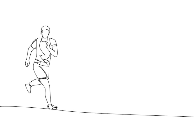 Een doorlopende lijntekening van man atleet runner focus jogging run individuele sport ontwerp vector