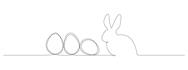 Eén doorlopende lijntekening van paaseieren en konijn Groetbannerontwerp met konijn en oren in eenvoudige lineaire stijl Bewerkbare streep Doodle contour vector illustratie