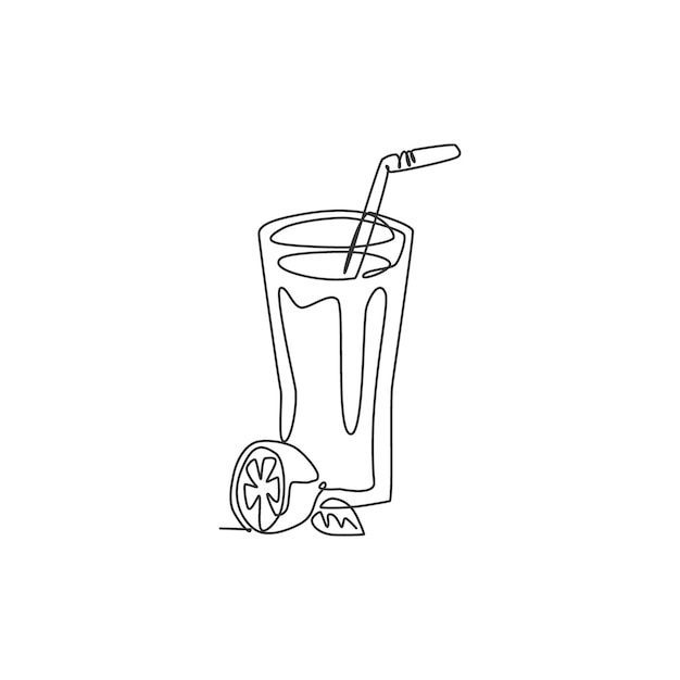 Eén doorlopende lijntekening van verse heerlijke drank limonade ijs Cafe winkel drank ontwerp vector