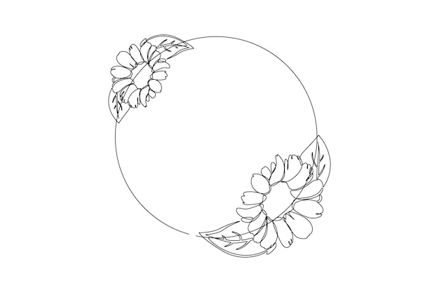 Een doorlopende lijntekening van zonnebloem en bloemenframe concept Doodle vectorillustratie in eenvoudige lineaire stijl