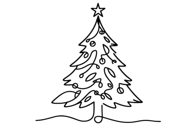 één doorlopende zwarte lijn kunst tekening van Merry Christmas tree Hand getekend van de kerstman omtrek