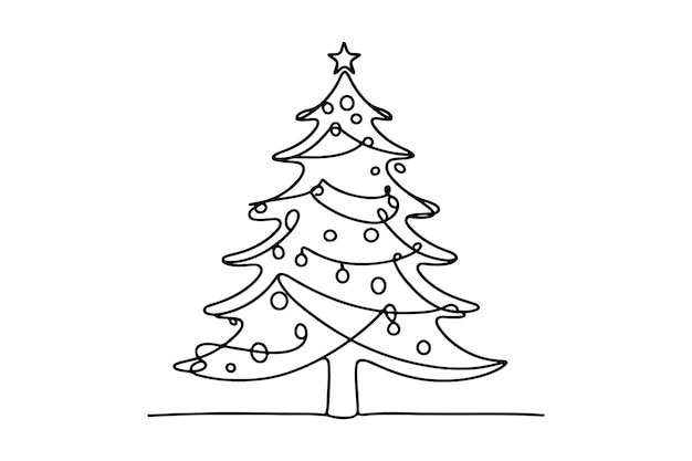 één doorlopende zwarte lijn kunst tekening van Merry Christmas tree Hand getekend van de kerstman omtrek