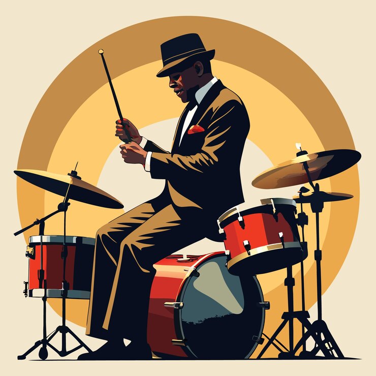 Vector een drummer in een pak die drums speelt