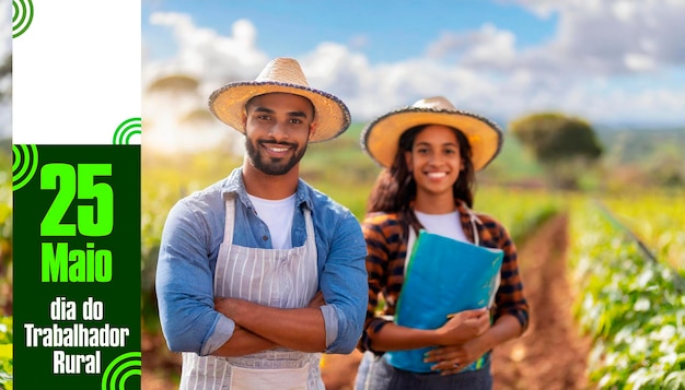 Vector een echtpaar in een veld met een man die een hoed draagt en een vrouw die een geruite shirt draagt