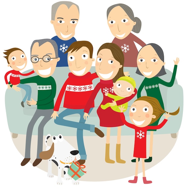 Vector een echtpaar met familie poseert voor een kerstfoto vector illustration